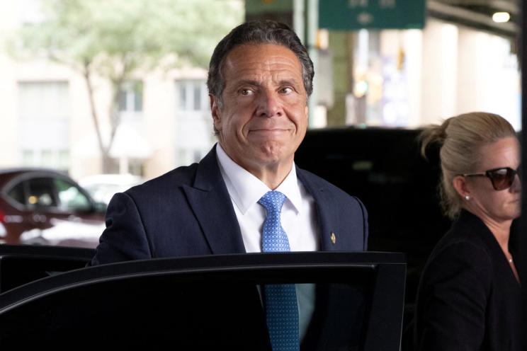 Governor Andrew Cuomo shortly before departing in his helicopter after announcing his resignation.