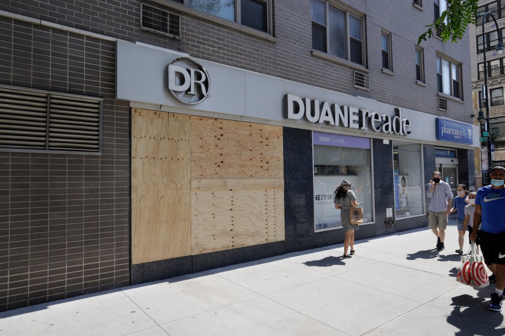 Boarded up Duane Reade store