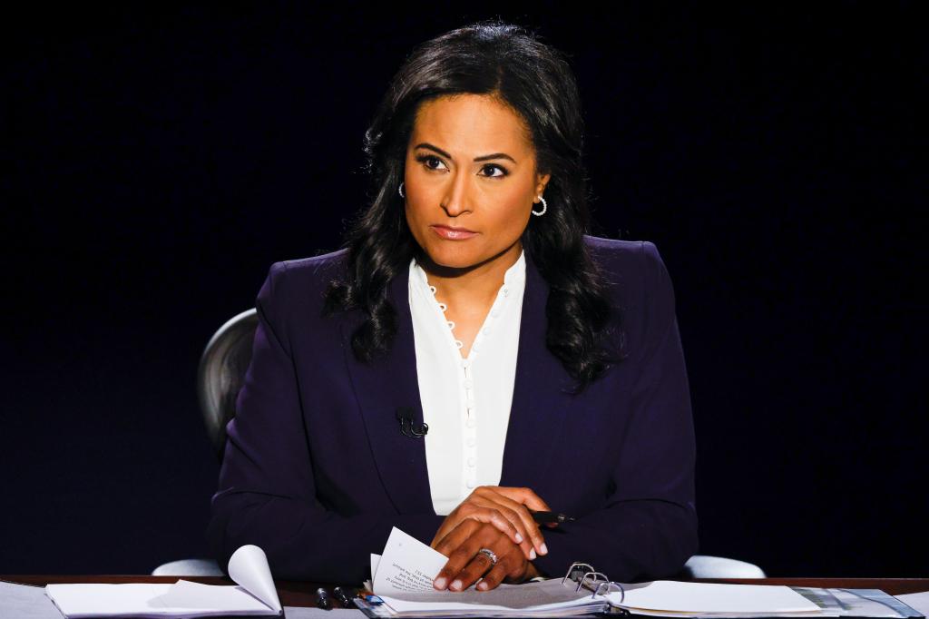 Kristen Welker moderating the final 2020 United States presidential debate between Donald Trump and Joe Biden at Belmont University