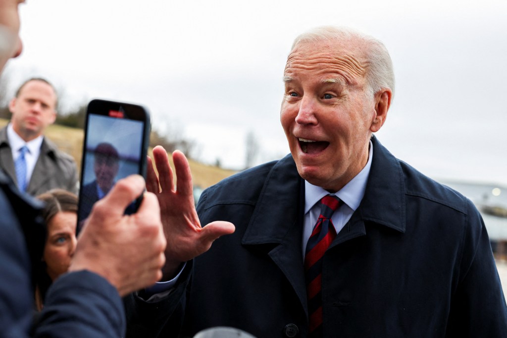 President Biden speaks to the press before boarding Air Force One at Hagerstown Regional Airport in Hagerstown, Maryland, on March 5, 2024. 