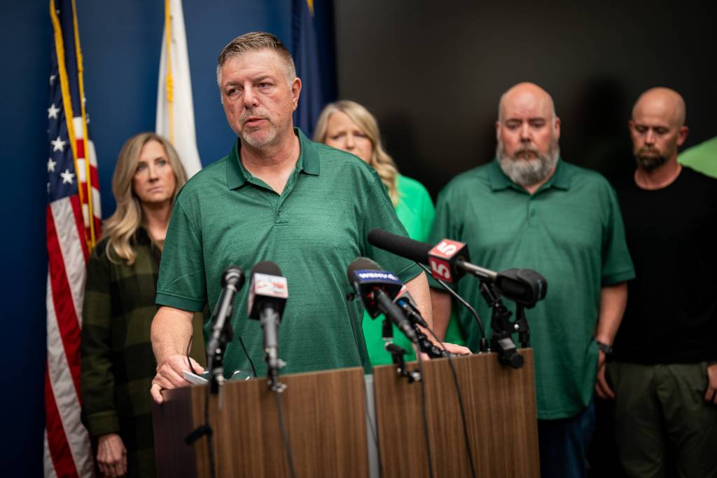 Ryan Gilbert, father of Riley Strain, speaks during a press conference at the Metro Nashville Police Department Headquarters in Nashville, Tennessee.