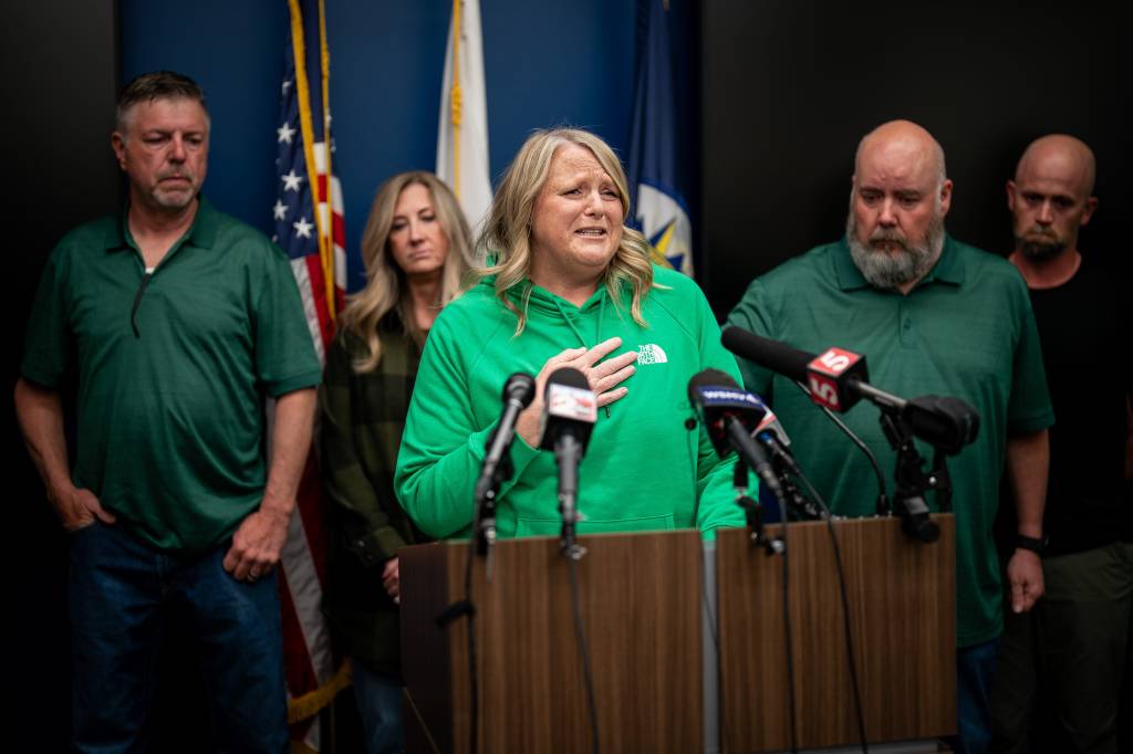 Michelle Strain Whiteid, mother of Riley Strain, speaks during a press conference at the Metro Nashville Police Department Headquarters in Nashville, Tennessee.