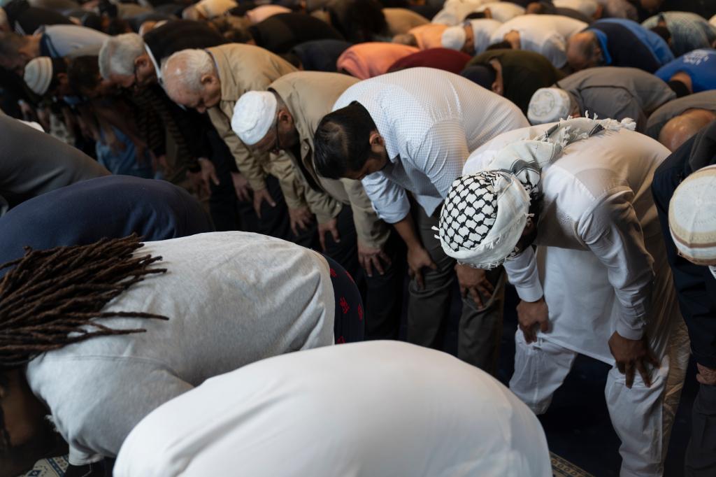 Muslim community members gather for the Jum'ah, a special noon service that observant Muslims are obliged to attend, on March 15, 2024, in Monmouth Junction, NJ.