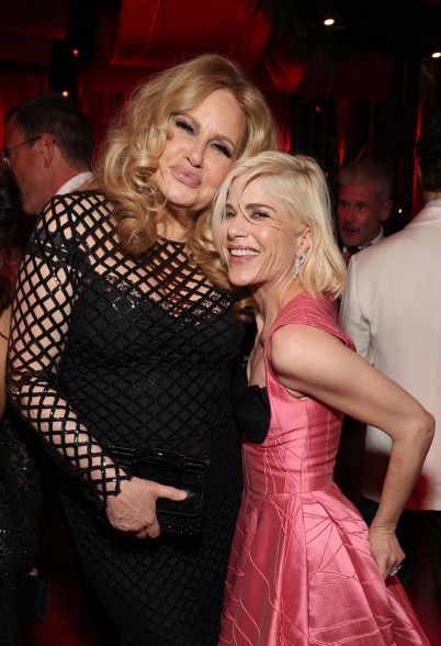 Jennifer Coolidge and Selma Blair posing together at Vanity Fair's Oscar Party hosted by Radhika Jones in Beverly Hills, California.