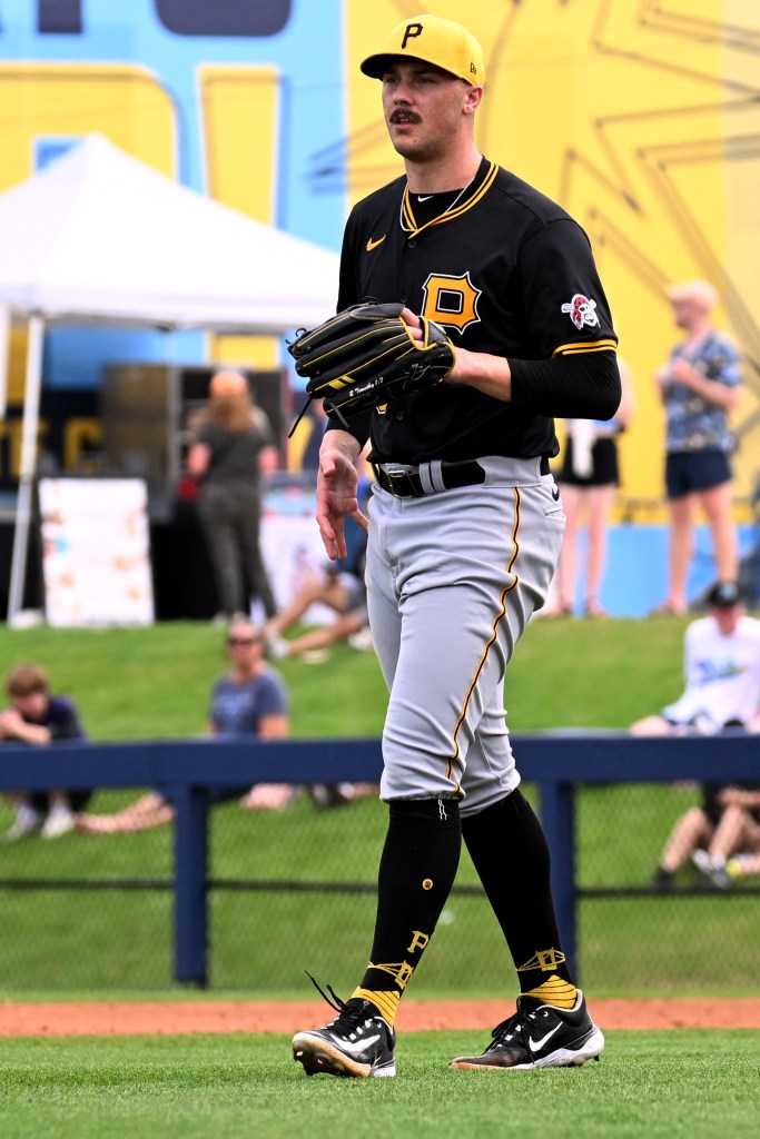 Pittsburgh Pirates pitcher Paul Skenes (30) throws a pitch in the spring training game against the Tampa Bay Rays at CoolToday Park on March 4, 2024.