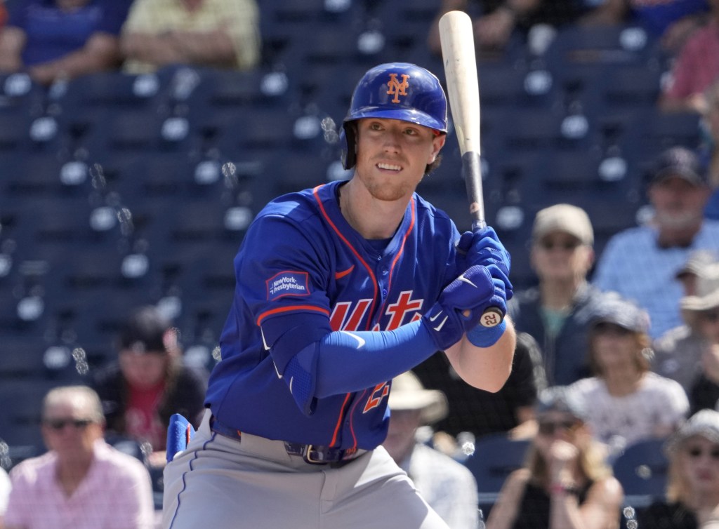 Brett Baty, batting during a game against the Nationals last week, belted a home run in the Mets' 4-1 loss to the Marlins.