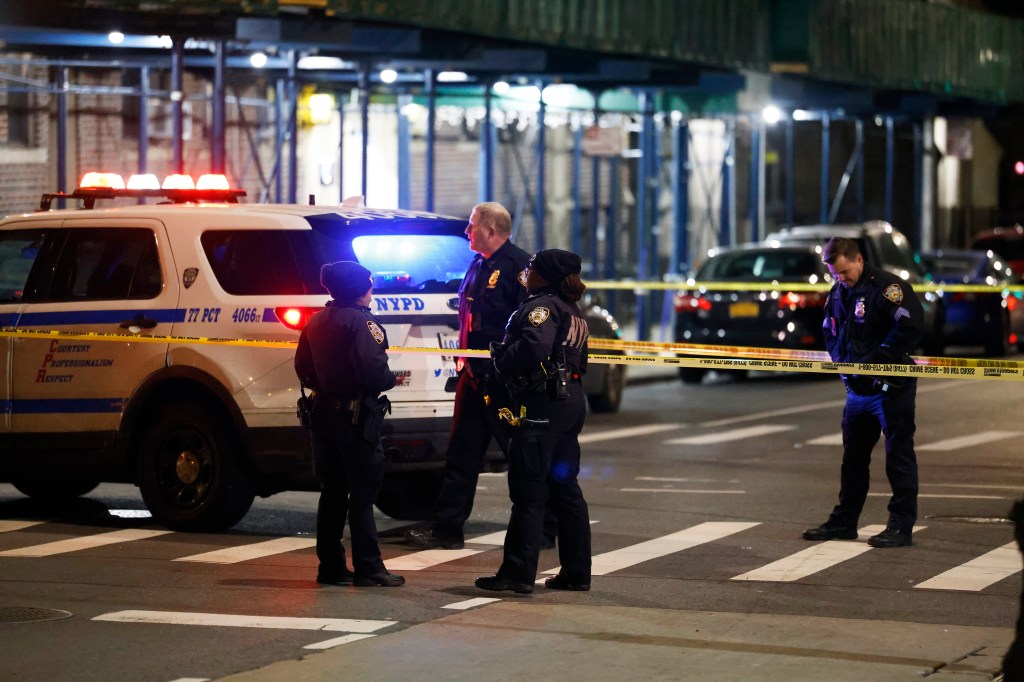 NYPD at the scene of a shooting where 13-year-old boy was shot in the leg and chest on Brooklyn Ave and St. Markâs Ave Brooklyn.