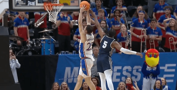 Samford was called for a controversial foul at the end of their loss to Kansas.