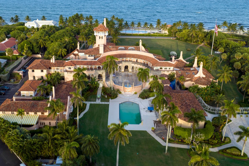 FILE - An aerial view of former President Donald Trump's Mar-a-Lago estate is seen Aug. 10, 2022, in Palm Beach, Fla. (AP Photo/Steve Helber, File)