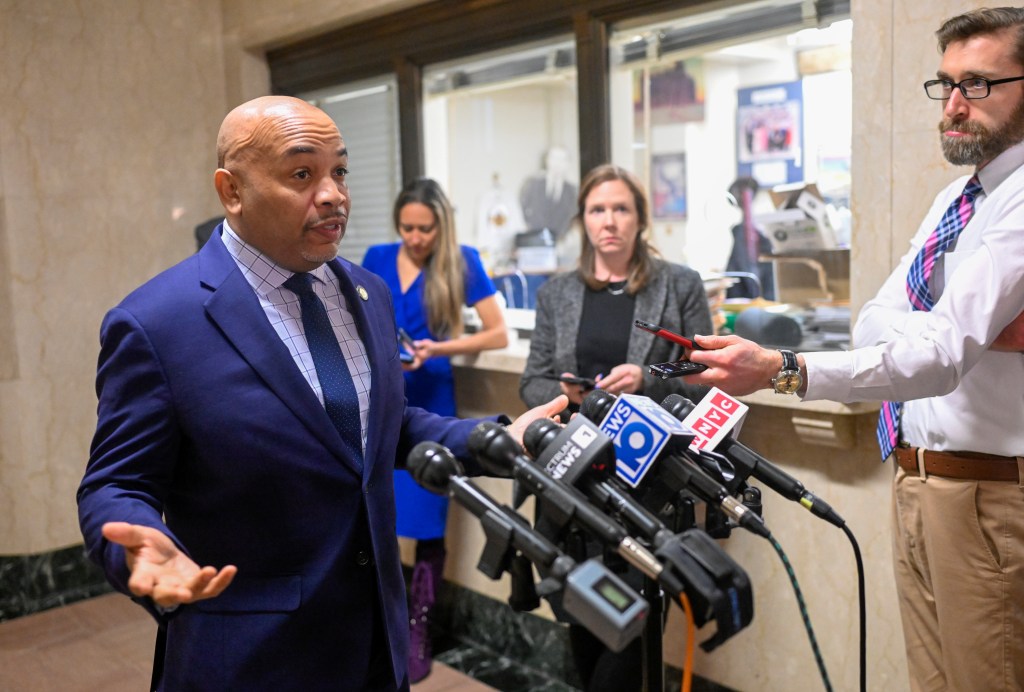 Carl Heastie speaking to reporters