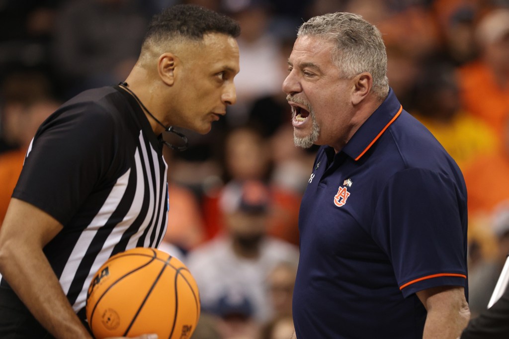 Auburn head coach Bruce Pearl reacts after Chad Baker-Mazara was ejected.