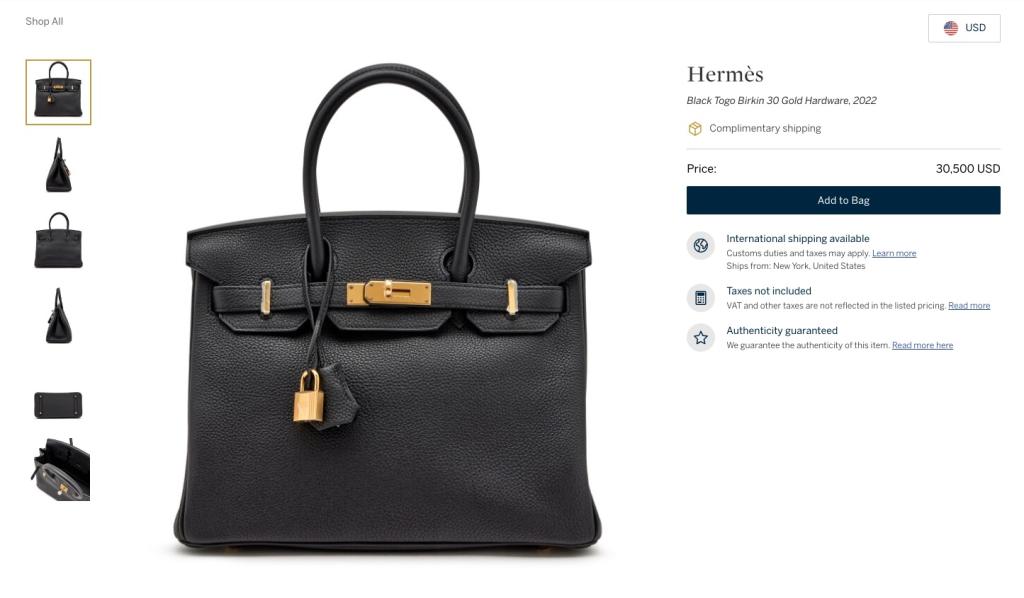 Black Hermès Birkin bag with gold hardware