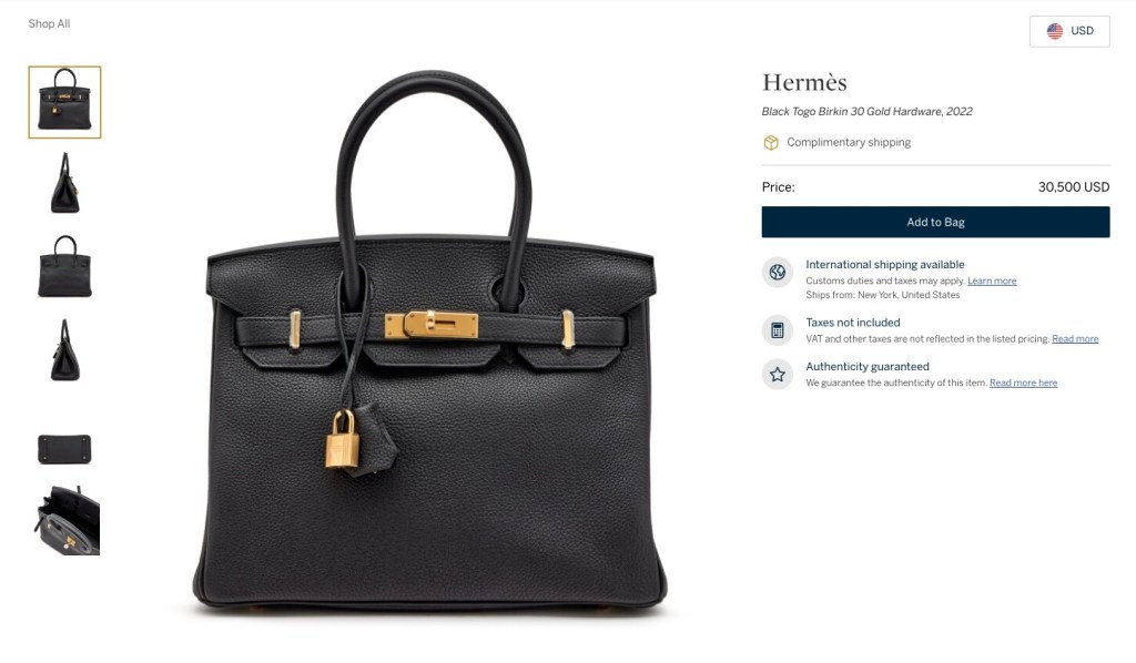 Black Hermès Birkin bag with gold hardware