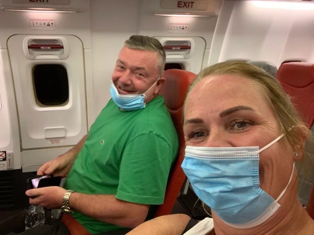 The happy couple on their solo flight.