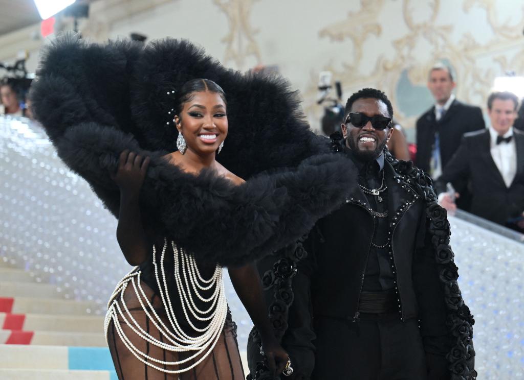 US rappers Yung Miami and Sean "Diddy" Combs arrive for the 2023 Met Gala at the Metropolitan Museum of Art on May 1, 2023.