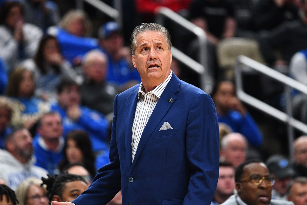 John Calipari reacts during Kentucky's loss to Oakland on March 21, 2024.