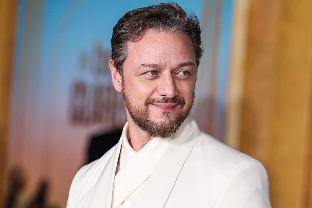 James McAvoy at Los Angeles Premiere Of Sony Pictures' 'The Book of Clarence', dressed in a white suit.