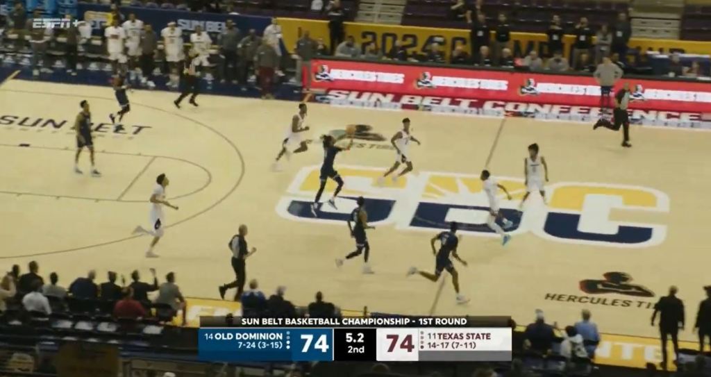 Old Dominion's Chaunce Jenkins launches a shot from beyond the half-court line.