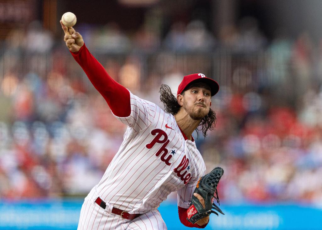 Phillies starting pitcher Michael Lorenzen (22) throws a pitch during the second inning against the Washington Nationals at Citizens Bank Park.