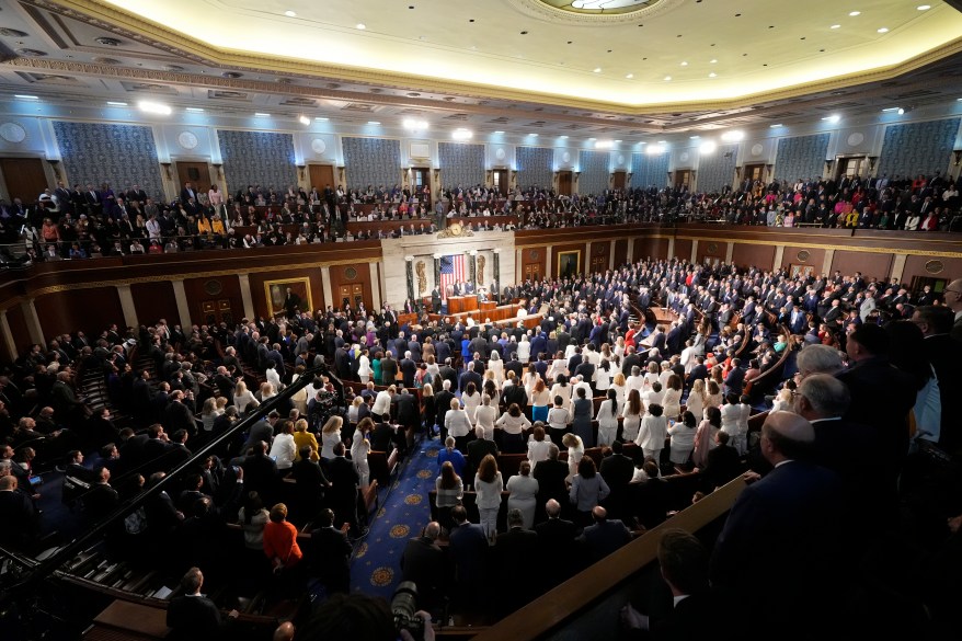 President Joe Biden speaks during the State of the Union address on Capitol Hill.