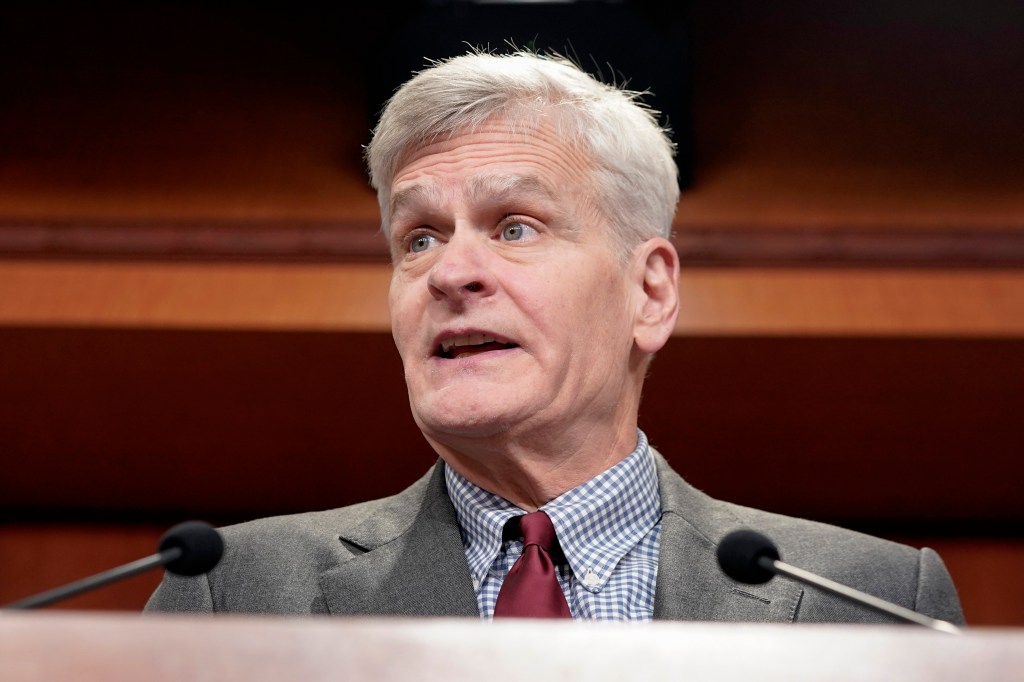 Sen. Bill Cassidy, R-La., speaks during a news conference on problems with the FAFSA rollout, Thursday, Feb. 1, 2024, on Capitol Hill in Washington.