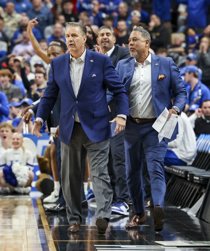 Kentucky Wildcats head coach John Calipari during the second half of play in the basketball game against the Oakland Golden Grizzlies in the first round of the NCAA Tournament game at the PPG Paints Arena in Pittsburgh, PA on March 21, 2024.   