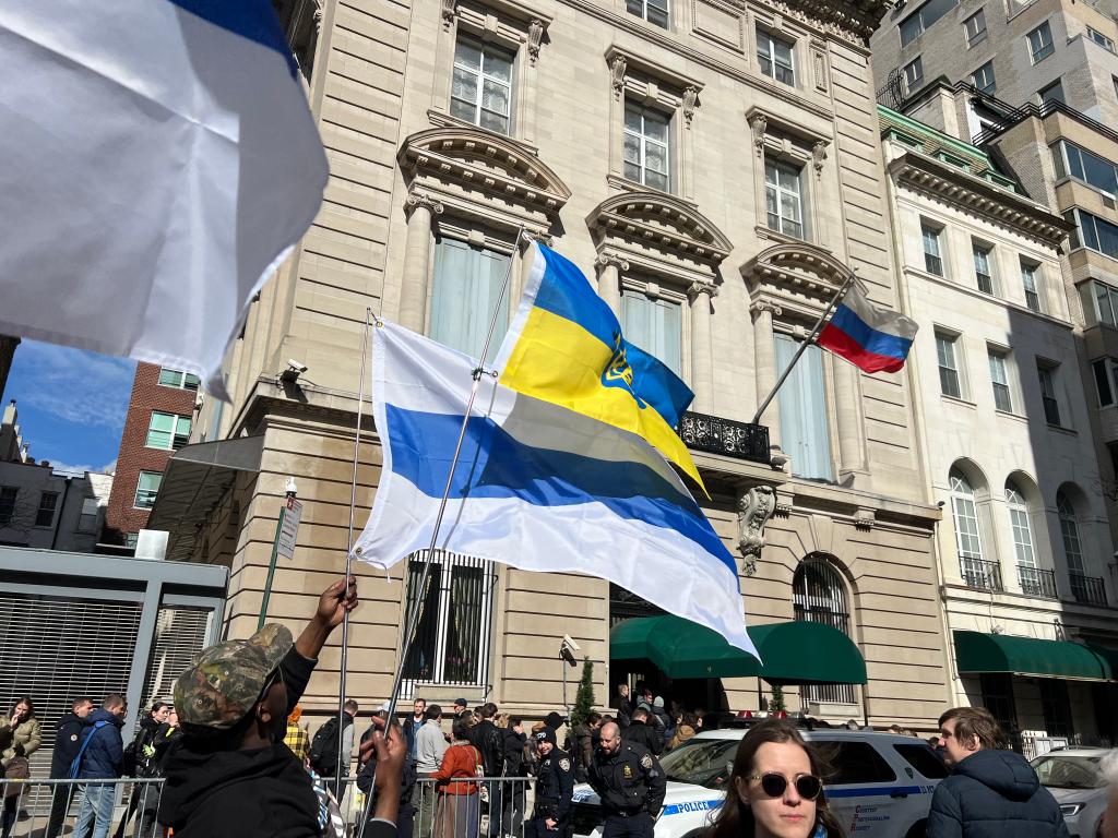 Russian consulate and Ukrainian Flag