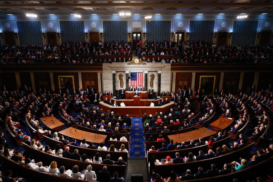 President Joe Biden speaks during the State of the Union address on Capitol Hill.