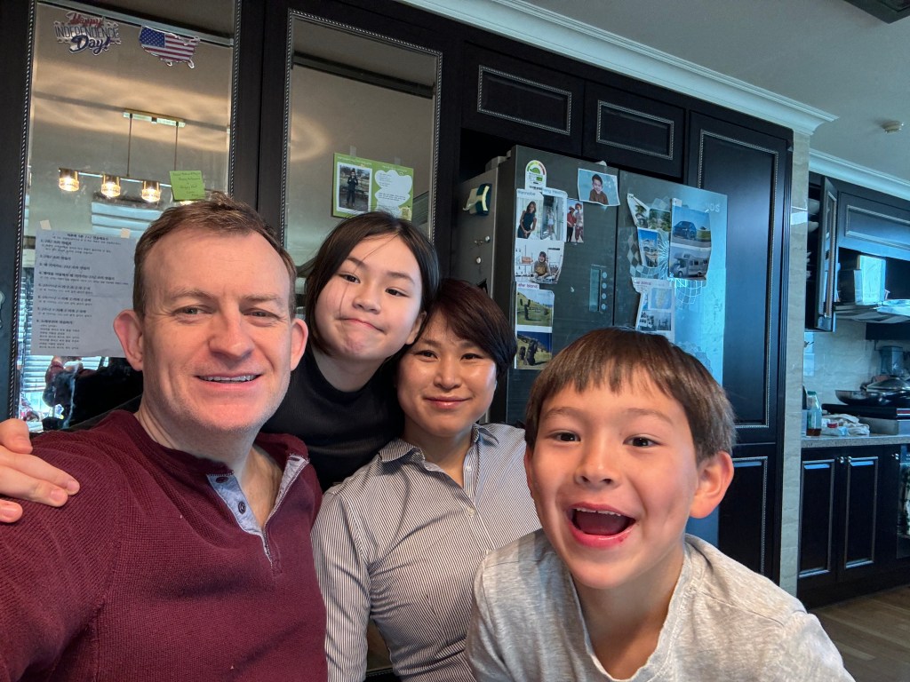 Professor Robert Kelly in a recent shot he posted with Marion, Jung-A and James. The kids are all grown up.