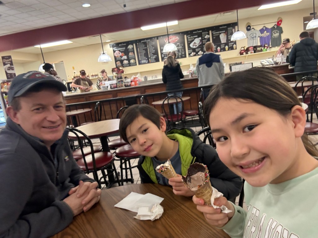 Robert Kelly out for ice cream with his son, James and his daughter, Marion.