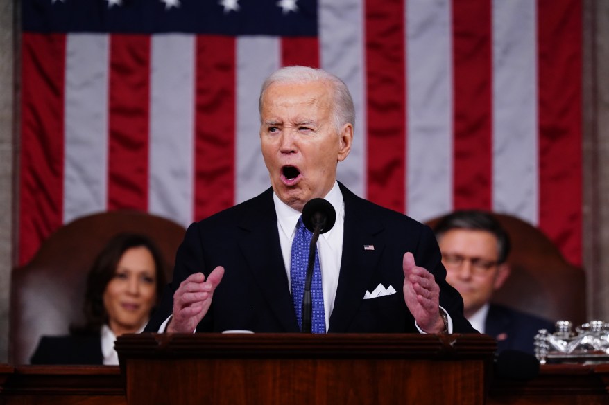 President Joe Biden speaks during the State of the Union address on Capitol Hill.