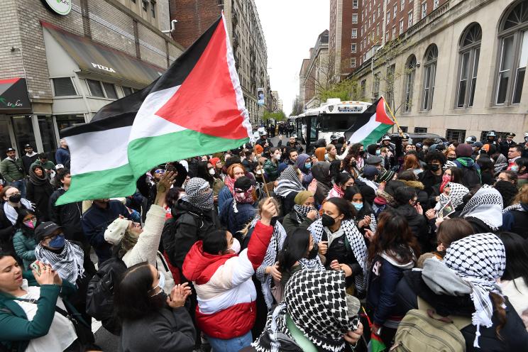 Anti-Israel protestors gathered at Columbia University on April 18, 2024.