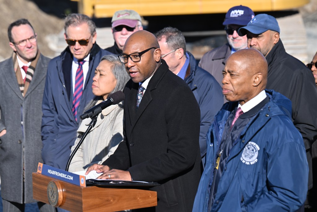 Queens Borough President Donovan Richards and NYC Mayor Adams attend Willets Point Project Groundbreaking ceremony in 2023.