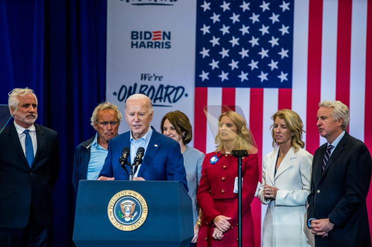 President Joe Biden speaks at a campaign rally as the Kennedy family announces their endorsement of Joe Biden and Kamala Harris in Philadelphia, Pennsylvania, United States on April 18, 2024.