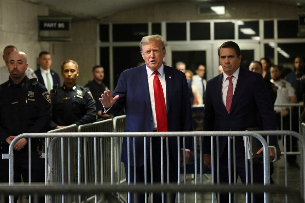 Former President Donald Trump leaving State Supreme Court in Manhattan for the first day of his trial in 2024