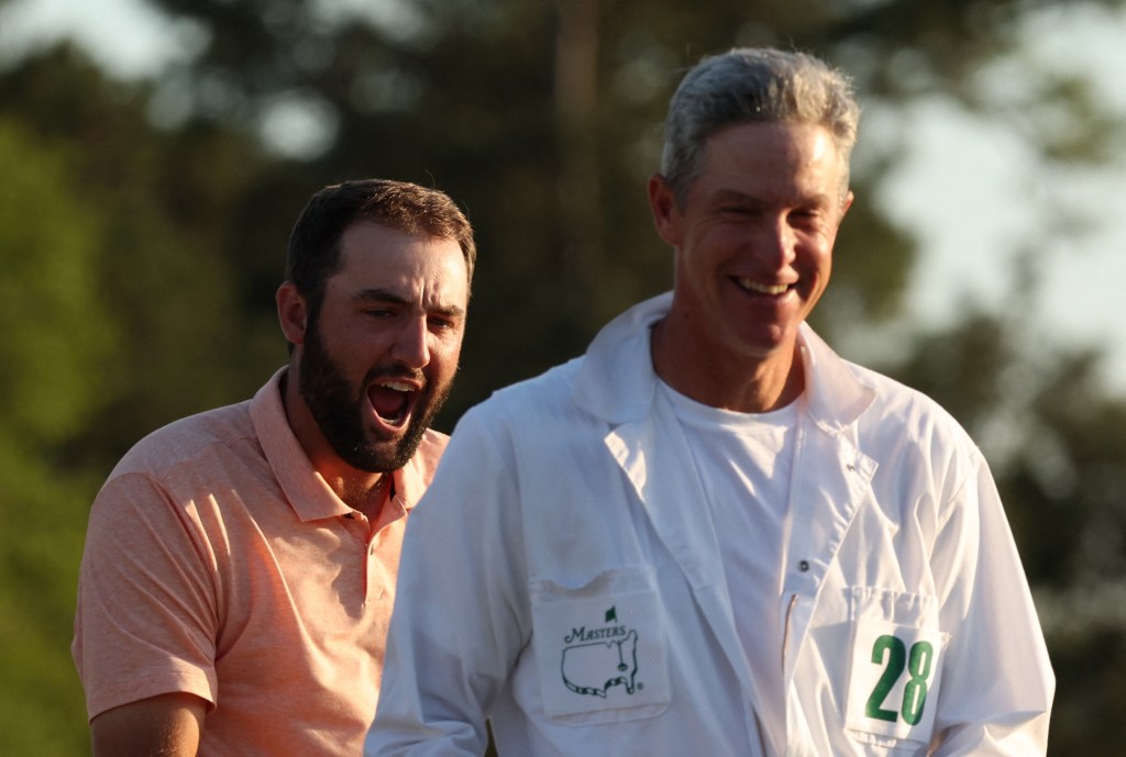 Scheffler (l) and Scott (r) are all smiles after winning the Masters.