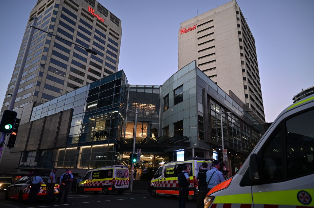 Police at the scene of the fatal stabbings in Sydney.