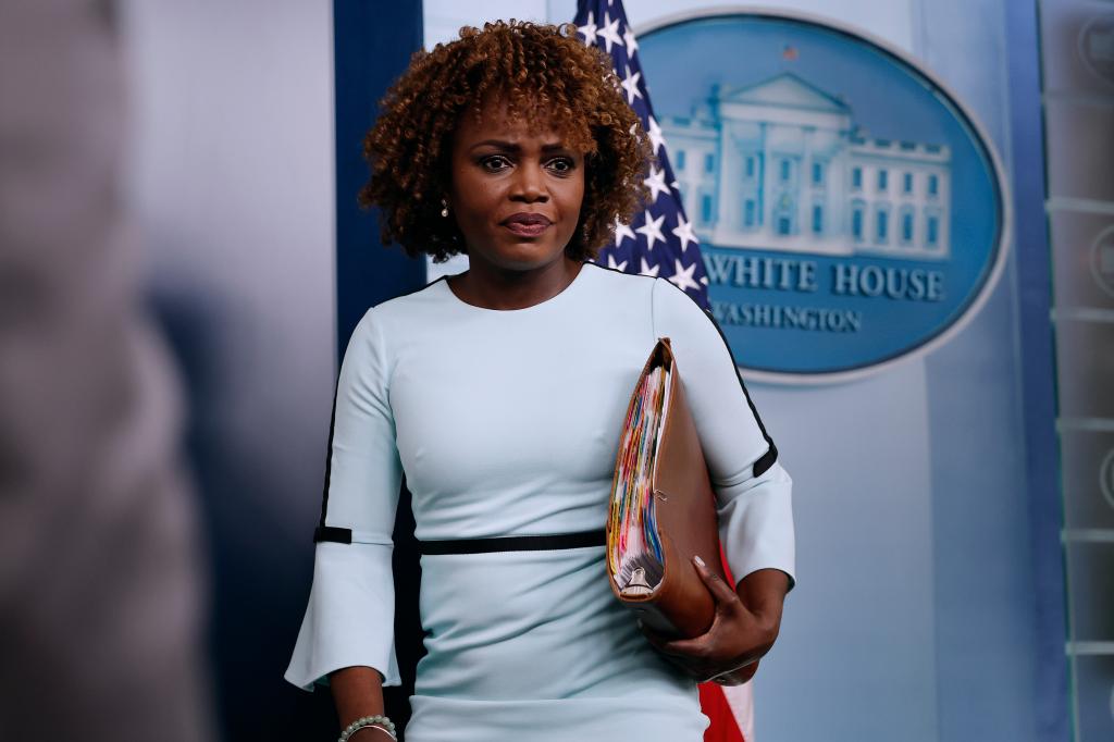 White House Press Secretary Karine Jean-Pierre talks to reporters during the daily news conference in the Brady Press Briefing Room at the White House on April 24, 2024 in Washington, DC.