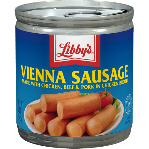 A can of Vienna sausages with a blue label being purchased by low income shoppers for protein