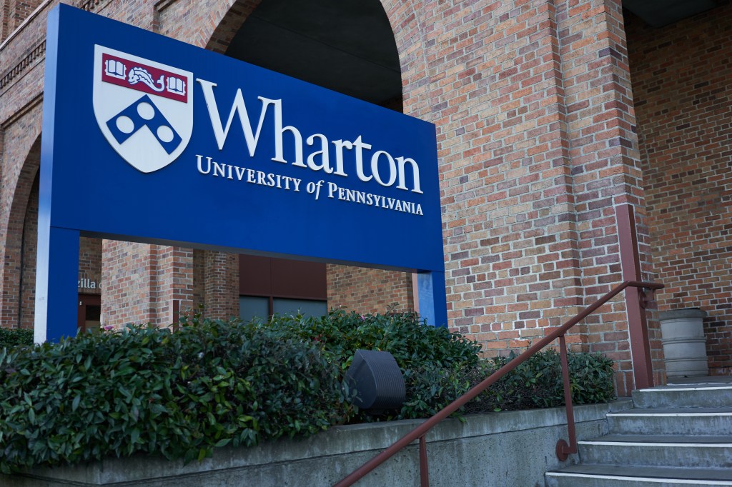 Wharton School's sign at University of Pennsylvania's west coast campus front entrance in San Francisco