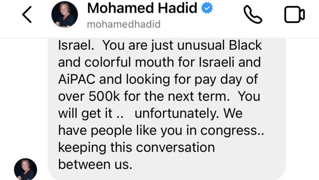 A screenshot of a social media post featuring Mohamed Hadid