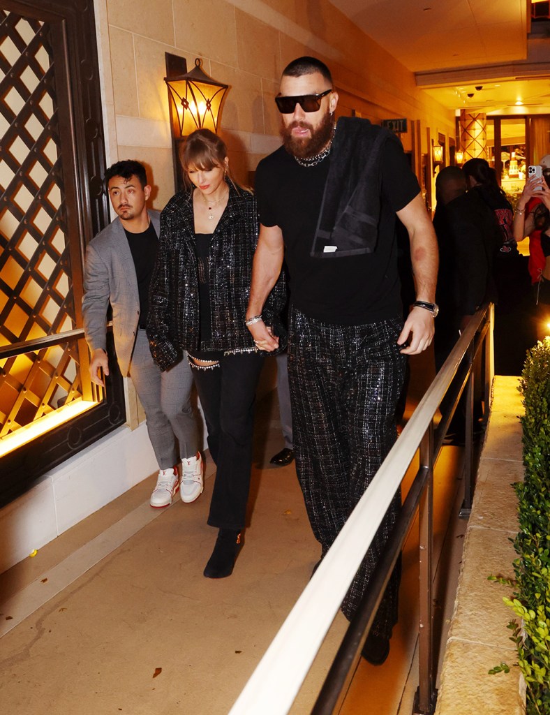 Taylor Swift and Travis Kelce Arrive to the Famed XS Nightclub inside Wynn Las Vegas after Super Bowl LVIII on Feb. 11, 2024. 