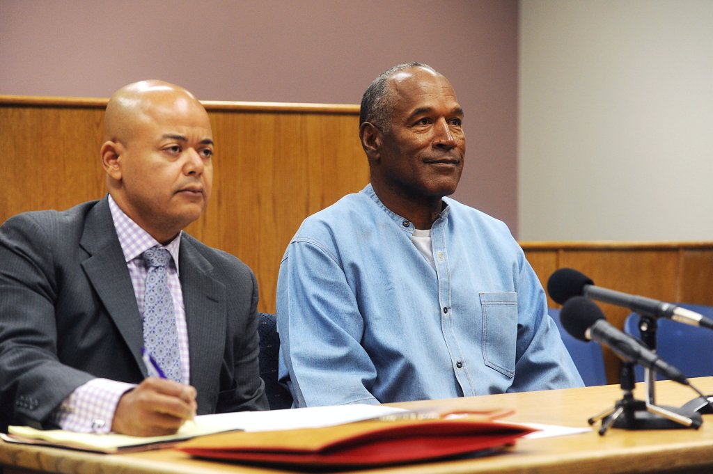 O.J. Simpson arriving with attorney Malcolm LaVergne for his parole hearing at Lovelock Correctional Centre, Nevada, July 20, 2017