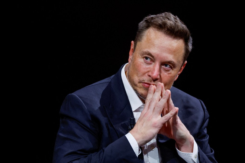 Elon Musk, CEO of SpaceX, Tesla, and owner of Twitter, gesturing during the Viva Technology conference in Paris, France