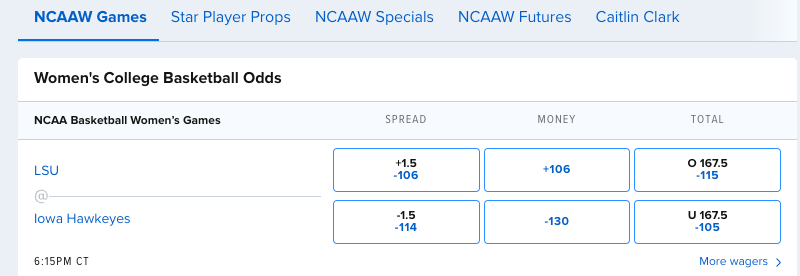 iowa lsu odds screenshot at fanduel