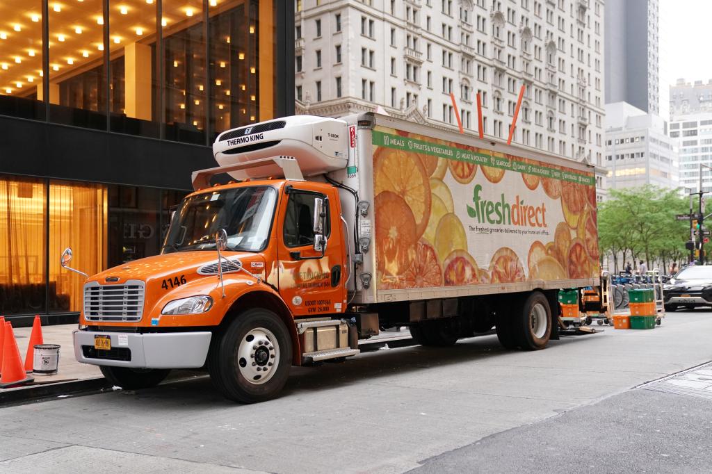 FreshDirect delivery truck parked on a street in New York, NY on May 28, 2020