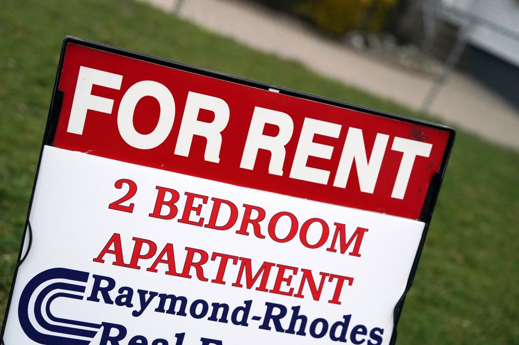 A general view of a two bedroom apartment for rent sign 