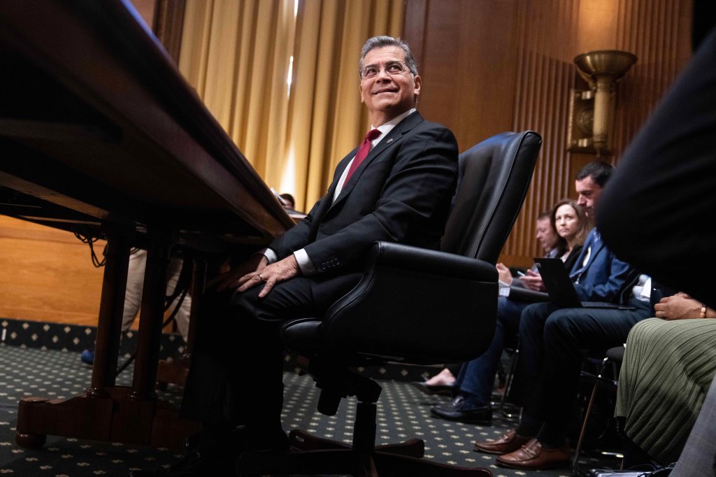 HHS Secretary Xavier Becerra arrives for the Senate Finance Committee hearing titled "The President's Fiscal Year 2025 Health and Human Services Budget," in Dirksen building on Thursday, March 14, 2024.