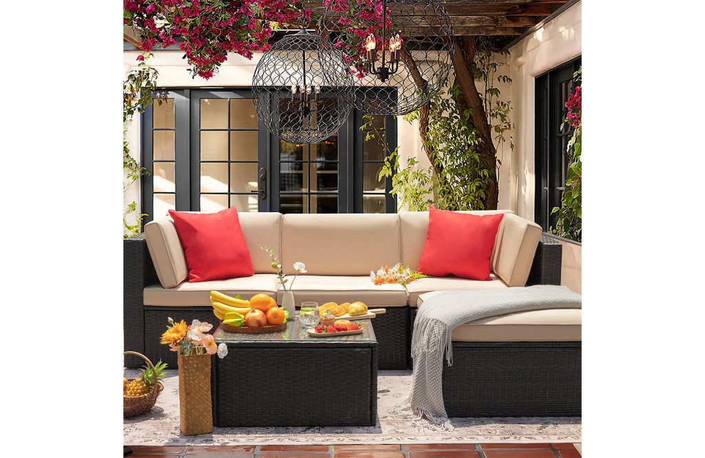 Huang 5 Piece Rattan Sectional Seating Group with Cushions
