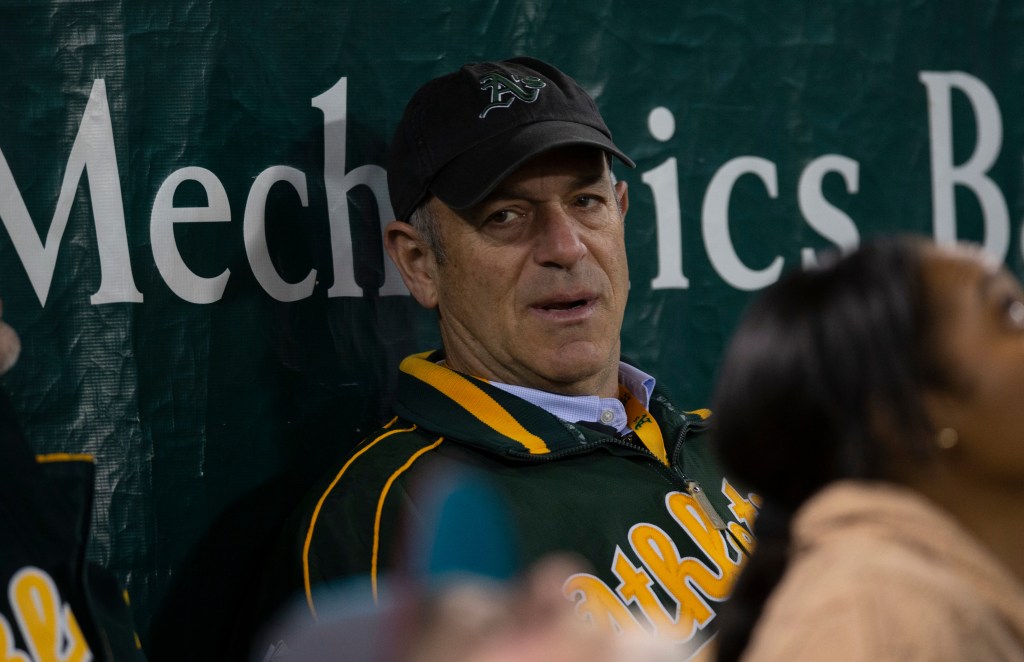 Managing Partner John Fisher of the Oakland Athletics in the stands during the game against the Chicago Cubs at RingCentral Coliseum on April 17, 2023.